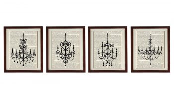 INSTANT DOWNLOAD Chandelier Vintage Style Set of 4 Prints Chandelier Art Print Book Page Dictionary Old Antique Silhouette Printable Art