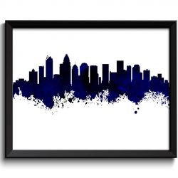 INSTANT DOWNLOAD Charlotte Navy Blue Black Skyline North Carolina City Colorful Watercolor Cityscape Poster Print Landscape Art Painting