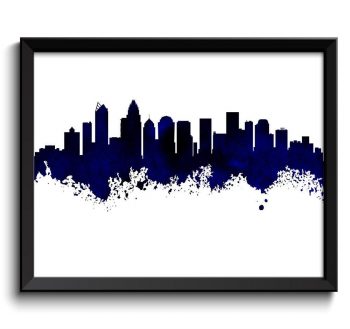 INSTANT DOWNLOAD Charlotte Navy Blue Black Skyline North Carolina City Colorful Watercolor Cityscape Poster Print Landscape Art Painting