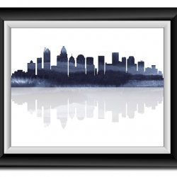 INSTANT DOWNLOAD Charlotte Skyline North Carolina City Blue Black Grey Watercolor Cityscape Poster Print Modern Landscape Art Painting