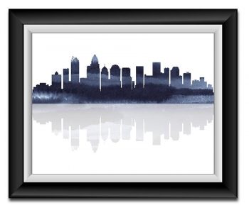 INSTANT DOWNLOAD Charlotte Skyline North Carolina City Blue Black Grey Watercolor Cityscape Poster Print Modern Landscape Art Painting