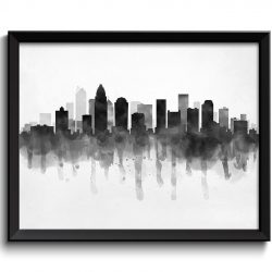 INSTANT DOWNLOAD Charlotte Skyline North Carolina USA United States Cityscape Art Print Poster Black White Grey Watercolor Painting