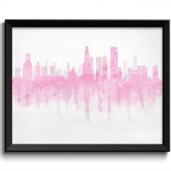 INSTANT DOWNLOAD Chicago Light Pink and Grey Skyline Illinois USA United States Cityscape Art Print Poster Watercolor Painting