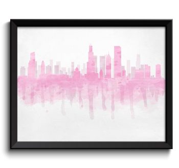 INSTANT DOWNLOAD Chicago Light Pink and Grey Skyline Illinois USA United States Cityscape Art Print Poster Watercolor Painting