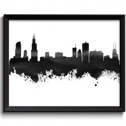 INSTANT DOWNLOAD Chicago Skyline Black White Grey Watercolor Painting Chicago Illinois Cityscape Chicago Wall Art Print Chicago Poster