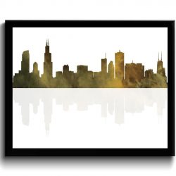 INSTANT DOWNLOAD Chicago Skyline Illinois City Beige Brown Yellow Watercolor Cityscape Poster Print Modern Abstract Landscape Art Painting