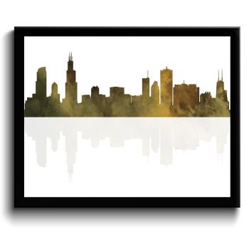 INSTANT DOWNLOAD Chicago Skyline Illinois City Beige Brown Yellow Watercolor Cityscape Poster Print Modern Abstract Landscape Art Painting