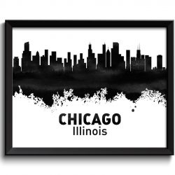 INSTANT DOWNLOAD Chicago Skyline Illinois City Black White Grey Watercolor Cityscape Poster Print Modern Abstract Landscape Art Painting