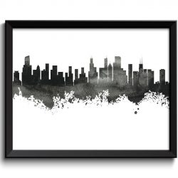 INSTANT DOWNLOAD Chicago Skyline Illinois City Grey Black White Watercolor Cityscape Poster Print Modern Abstract Landscape Art Painting