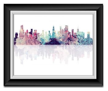 INSTANT DOWNLOAD Chicago Skyline Illinois City Pink Purple Blue Watercolor Cityscape Poster Print Modern Abstract Landscape Art Painting