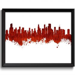 INSTANT DOWNLOAD Chicago Skyline Illinois City Red Black White Watercolor Cityscape Poster Print Modern Abstract Landscape Art Painting