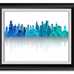 INSTANT DOWNLOAD Chicago Skyline Illinois City Sky Royal Blue Watercolor Cityscape Poster Print Modern Abstract Landscape Art Painting