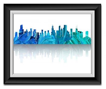 INSTANT DOWNLOAD Chicago Skyline Illinois City Sky Royal Blue Watercolor Cityscape Poster Print Modern Abstract Landscape Art Painting