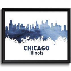 INSTANT DOWNLOAD Chicago Skyline Illinois City Steel Blue Navy Watercolor Cityscape Poster Print Modern Abstract Landscape Art Painting