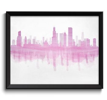 INSTANT DOWNLOAD Chicago Skyline Illinois USA United States Cityscape Art Print Poster Light Pink White Watercolor Painting