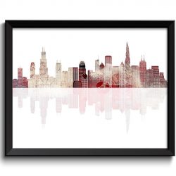 INSTANT DOWNLOAD Chicago Skyline Red Grey Beige Brown Illinois City Colorful Cityscape Poster Print Landscape Art Painting