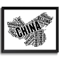 INSTANT DOWNLOAD China Text Words Map Black White Typography Poster Print Country Asia Modern Abstract Minimalist Landscape Art Painting