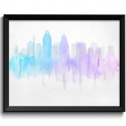 INSTANT DOWNLOAD Cincinnati Light Blue Purple Pink Grey Skyline Ohio USA United States Modern Cityscape Art Print Poster Watercolor Painting