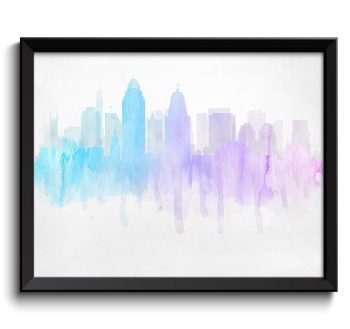 INSTANT DOWNLOAD Cincinnati Light Blue Purple Pink Grey Skyline Ohio USA United States Modern Cityscape Art Print Poster Watercolor Painting