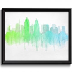 INSTANT DOWNLOAD Cincinnati Lime Green Blue Grey Skyline Ohio USA United States Modern Cityscape Art Print Poster Watercolor Painting