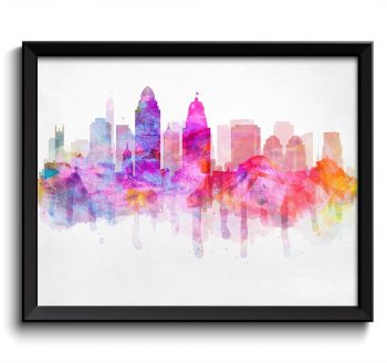 INSTANT DOWNLOAD Cincinnati Purple Pink Blue Skyline Ohio USA United States Rainbow Colorful Cityscape Art Print Poster Watercolor Painting