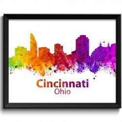 INSTANT DOWNLOAD Cincinnati Skyline Ohio City Colorful Watercolor Cityscape Poster Print Landscape Art Painting Red Purple Pink Yellow Green