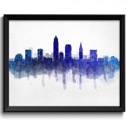 INSTANT DOWNLOAD Cleveland Navy Blue Grey Black Skyline Ohio USA United States Cityscape Art Print Poster Watercolor Painting