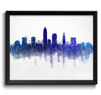 INSTANT DOWNLOAD Cleveland Navy Blue Grey Black Skyline Ohio USA United States Cityscape Art Print Poster Watercolor Painting