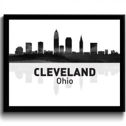 INSTANT DOWNLOAD Cleveland Skyline Ohio City Black White Grey Watercolor Cityscape Poster Print Modern Abstract Landscape Art Painting