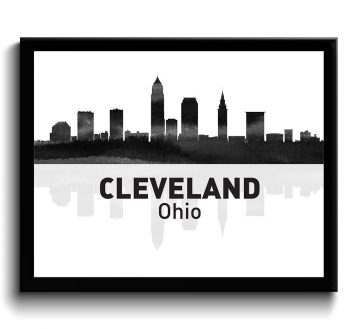 INSTANT DOWNLOAD Cleveland Skyline Ohio City Black White Grey Watercolor Cityscape Poster Print Modern Abstract Landscape Art Painting
