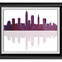 INSTANT DOWNLOAD Cleveland Skyline Ohio City Mauve Purple Rust Watercolor Cityscape Poster Print Modern Abstract Landscape Art Painting