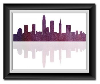 INSTANT DOWNLOAD Cleveland Skyline Ohio City Mauve Purple Rust Watercolor Cityscape Poster Print Modern Abstract Landscape Art Painting