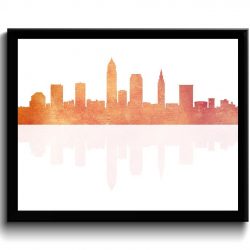 INSTANT DOWNLOAD Cleveland Skyline Ohio City Peach Orange Coral Watercolor Cityscape Poster Print Modern Abstract Landscape Art Painting