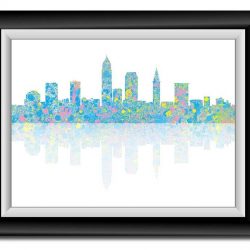 INSTANT DOWNLOAD Cleveland Skyline Ohio City Pink Purple Yellow Watercolor Cityscape Poster Print Modern Abstract Landscape Art Painting