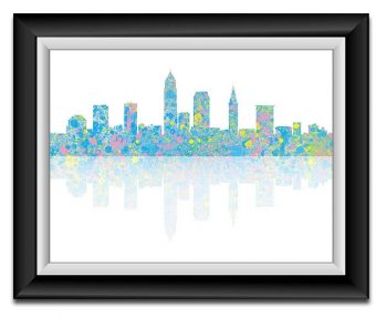 INSTANT DOWNLOAD Cleveland Skyline Ohio City Pink Purple Yellow Watercolor Cityscape Poster Print Modern Abstract Landscape Art Painting