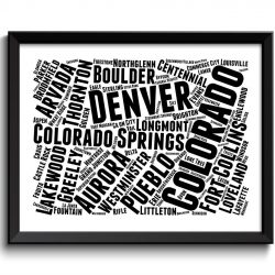 INSTANT DOWNLOAD Colorado Map Typography Print Text Word Cloud Black White Poster Print USA United States Modern Abstract Landscape Wall Art