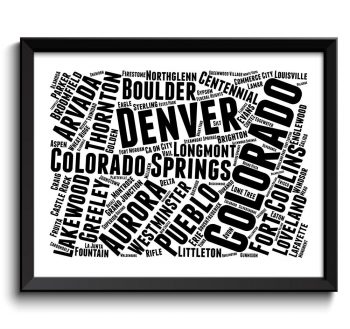 INSTANT DOWNLOAD Colorado Map Typography Print Text Word Cloud Black White Poster Print USA United States Modern Abstract Landscape Wall Art