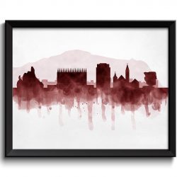 INSTANT DOWNLOAD Colorado Springs Red Black Grey Skyline Colorado USA United States Cityscape Art Print Poster Watercolor Painting