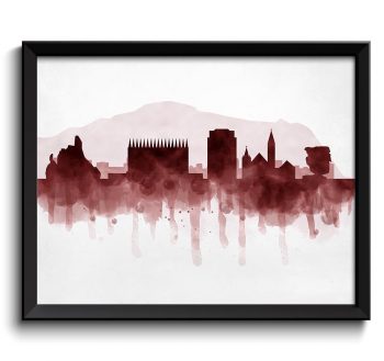 INSTANT DOWNLOAD Colorado Springs Red Black Grey Skyline Colorado USA United States Cityscape Art Print Poster Watercolor Painting