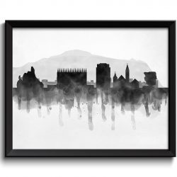 INSTANT DOWNLOAD Colorado Springs Skyline Colorado USA United States Cityscape Art Print Poster Black White Grey Watercolor Painting
