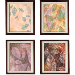 INSTANT DOWNLOAD Colorful Leaves Leaf Set of 4 Prints Beige Cream Brown Nature Art Print Old Antique Vintage Printable Bathroom Bedroom