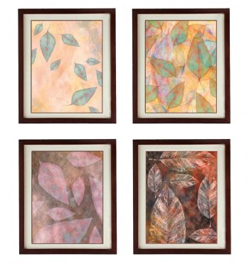 INSTANT DOWNLOAD Colorful Leaves Leaf Set of 4 Prints Beige Cream Brown Nature Art Print Old Antique Vintage Printable Bathroom Bedroom