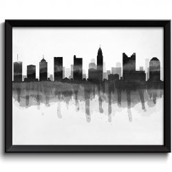 INSTANT DOWNLOAD Columbus Black White Grey Skyline Ohio USA United States Cityscape Art Print Poster Watercolor Painting