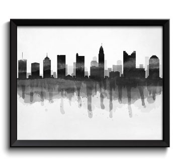 INSTANT DOWNLOAD Columbus Black White Grey Skyline Ohio USA United States Cityscape Art Print Poster Watercolor Painting