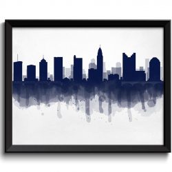 INSTANT DOWNLOAD Columbus Navy Blue Skyline Ohio USA United States Cityscape Art Print Poster Watercolor Painting