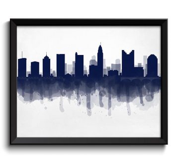 INSTANT DOWNLOAD Columbus Navy Blue Skyline Ohio USA United States Cityscape Art Print Poster Watercolor Painting