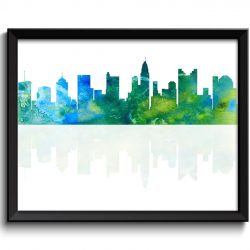 INSTANT DOWNLOAD Columbus Skyline Ohio City Green Blue Watercolor Cityscape Poster Print Modern Abstract Landscape Art Painting