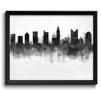 INSTANT DOWNLOAD Columbus Skyline Ohio USA United States Cityscape Art Print Poster Black White Grey Watercolor Painting