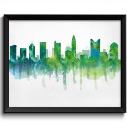 INSTANT DOWNLOAD Columbus Turquoise Blue Lime Green Skyline Ohio USA United States Cityscape Art Print Poster Watercolor Painting