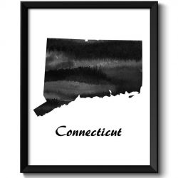 INSTANT DOWNLOAD Connecticut Map State Watercolor Painting Poster Print USA United States Abstract Landscape Art Black White Grey